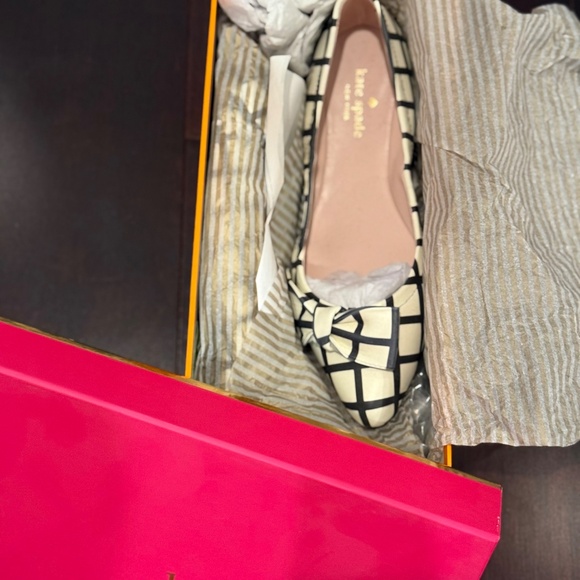 Kate Spade black and white Suki bow pointed toe Windowpane plaid Ballet flats - Picture 4 of 6